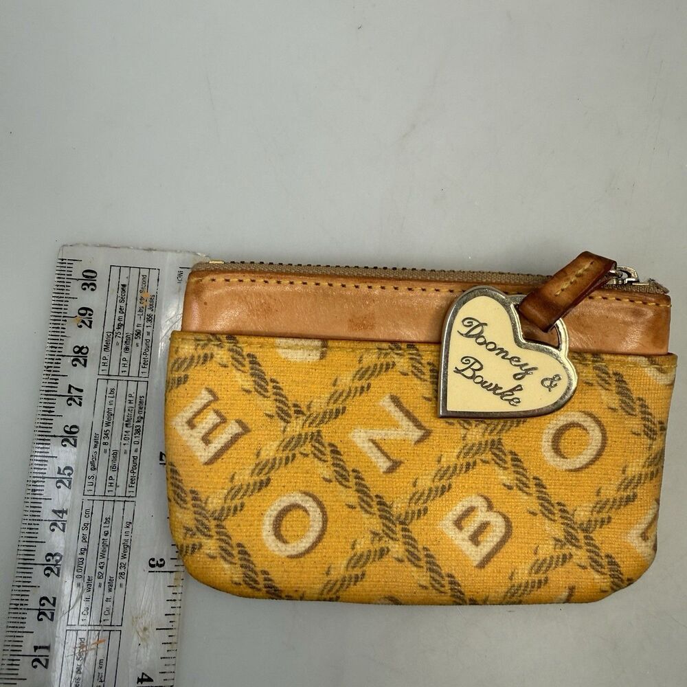 Dooney & Bourke Signature Yellow DB Coin Purse Card Holder Keychain GUC - Picture 4 of 12